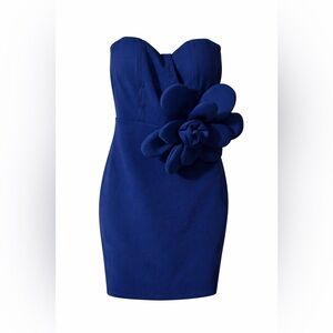 Valentine Cobalt Blue Strapless Dress with Floral Accent